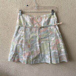 Ted Baker Jean Womens Skirt Floral Pastels Vintage Belted Pleated Size Small